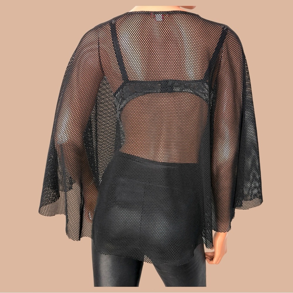 90s Whimsigoth Dark Fairy Black Mesh Fishnet Cape Sheer Y2K Goth Layer One Size - Picture 7 of 10